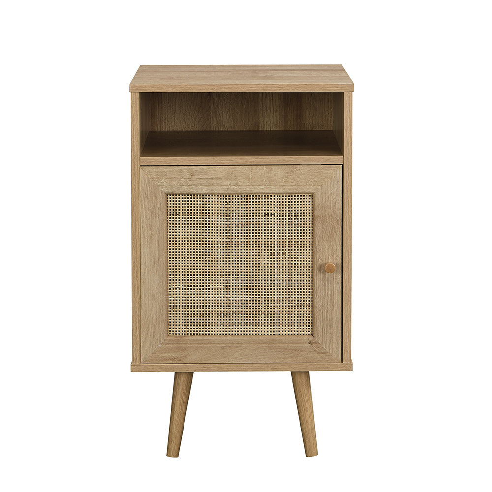 Frances Woven Rattan 1-Door Nightstand in Natural