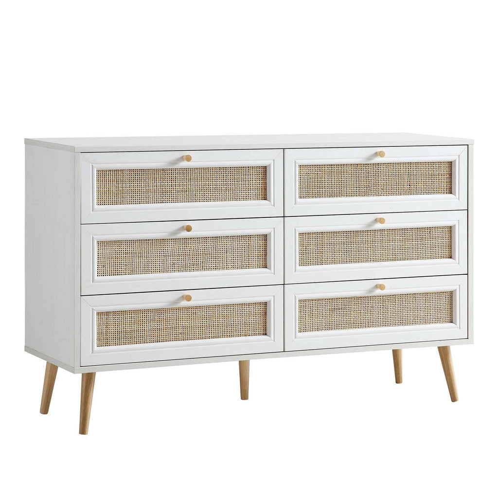 Frances Woven Rattan 6 Drawer Dresser, White