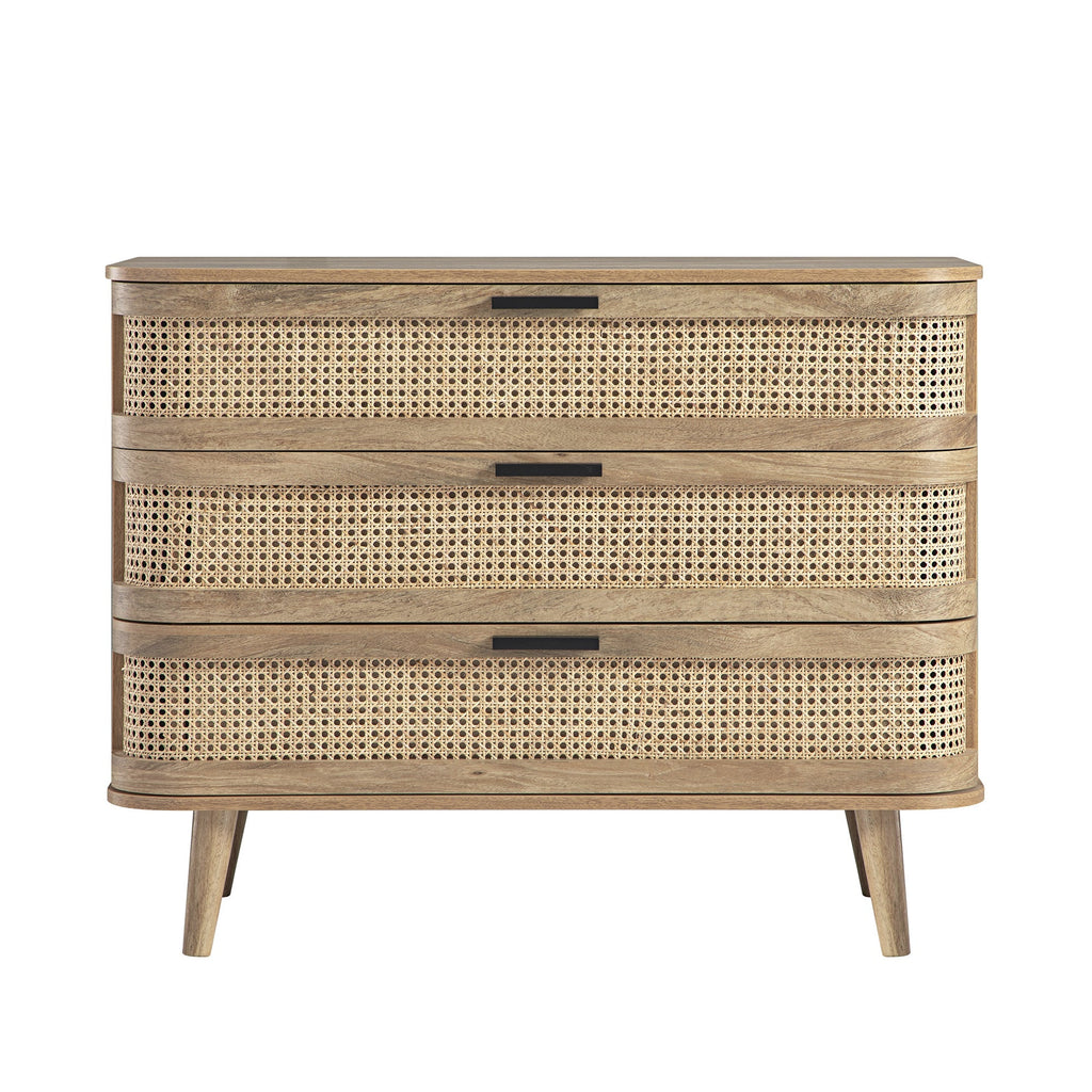 Izzy Curved Rattan 3 Drawer Dresser, Natural