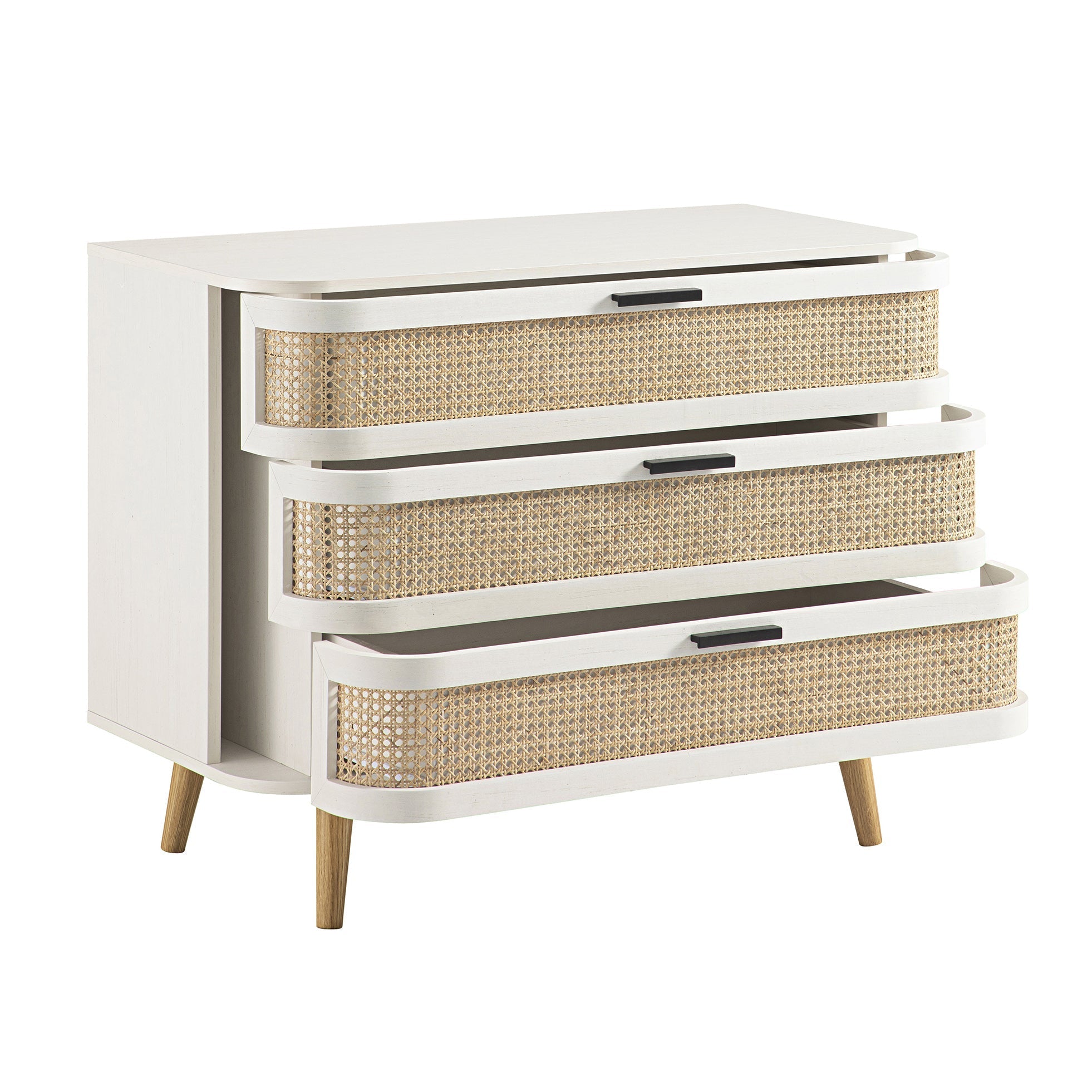 Izzy Curved Rattan 3 Drawer Dresser, White