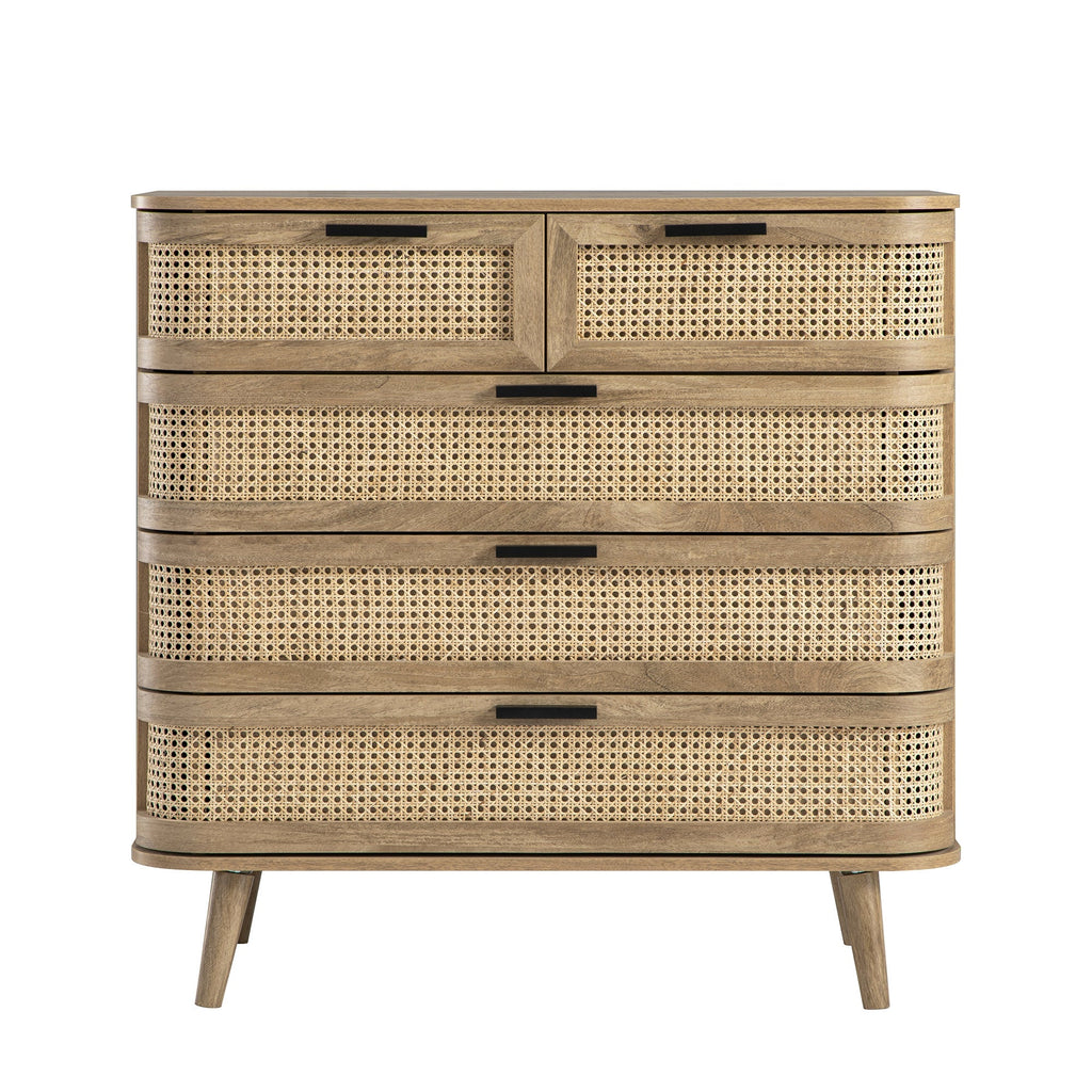 Izzy Curved Rattan 5 Drawer Dresser, Natural