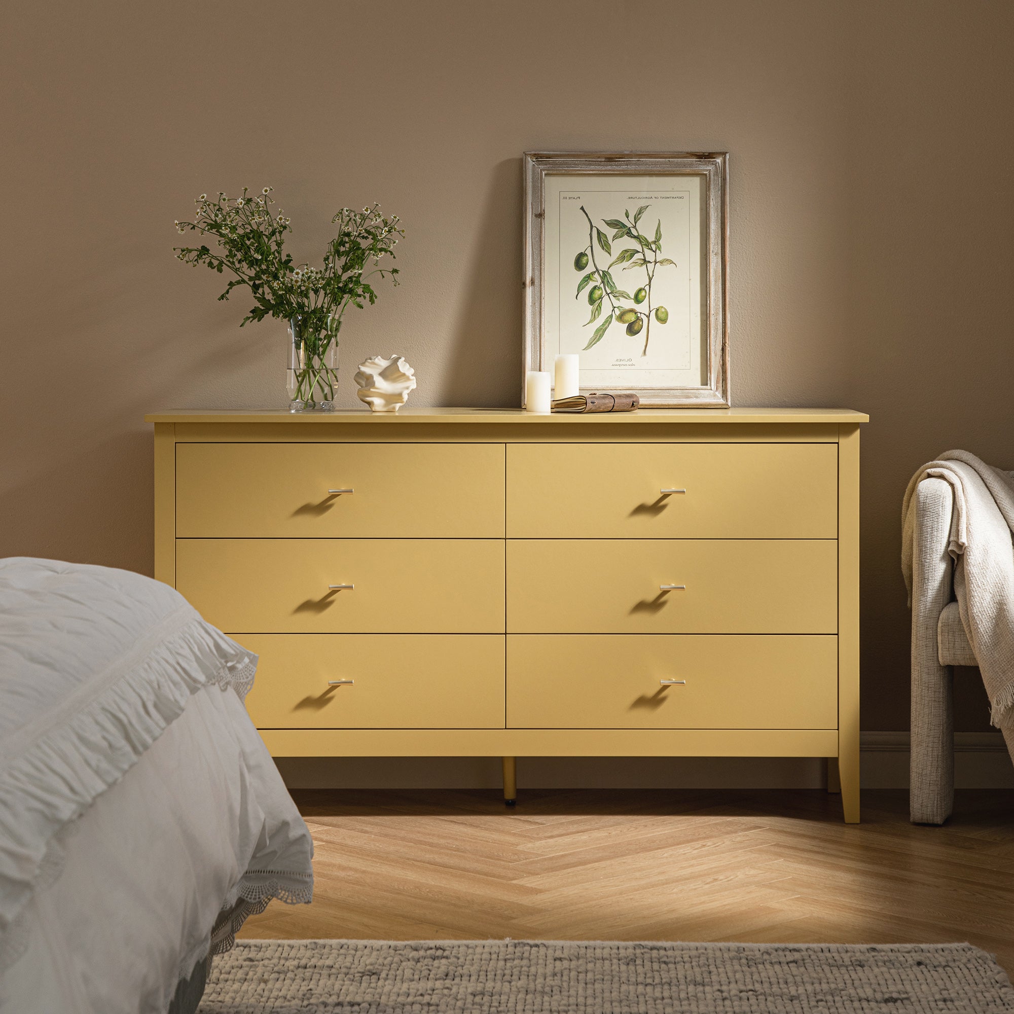 Oakham 6-Drawer Dresser, Rattan Yellow