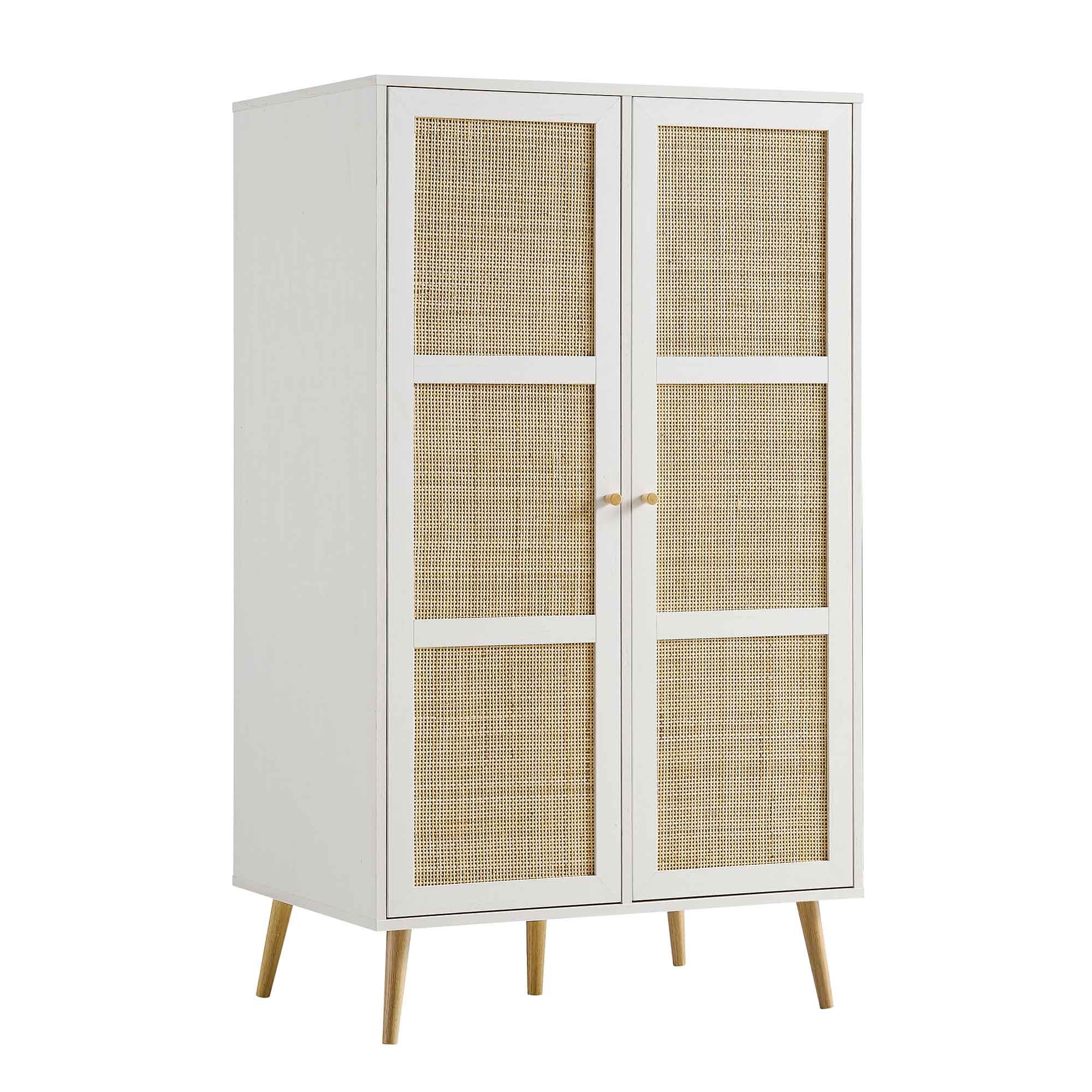 Frances Woven Rattan Compact Double Closet, White