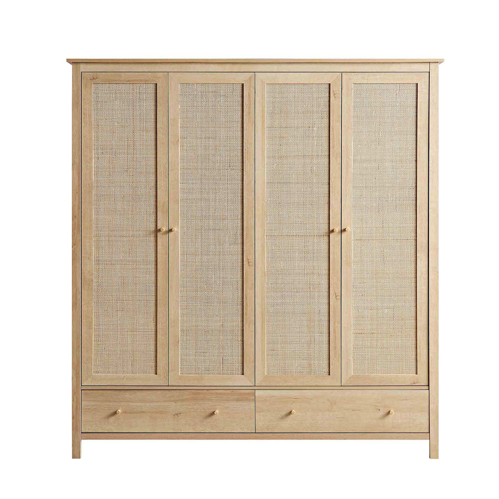 Frances Rattan 4-Door Closet with 2 Drawers, Natural