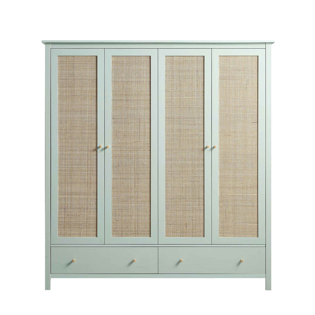 Frances Rattan 4-Door Closet with 2 Drawers, Mint