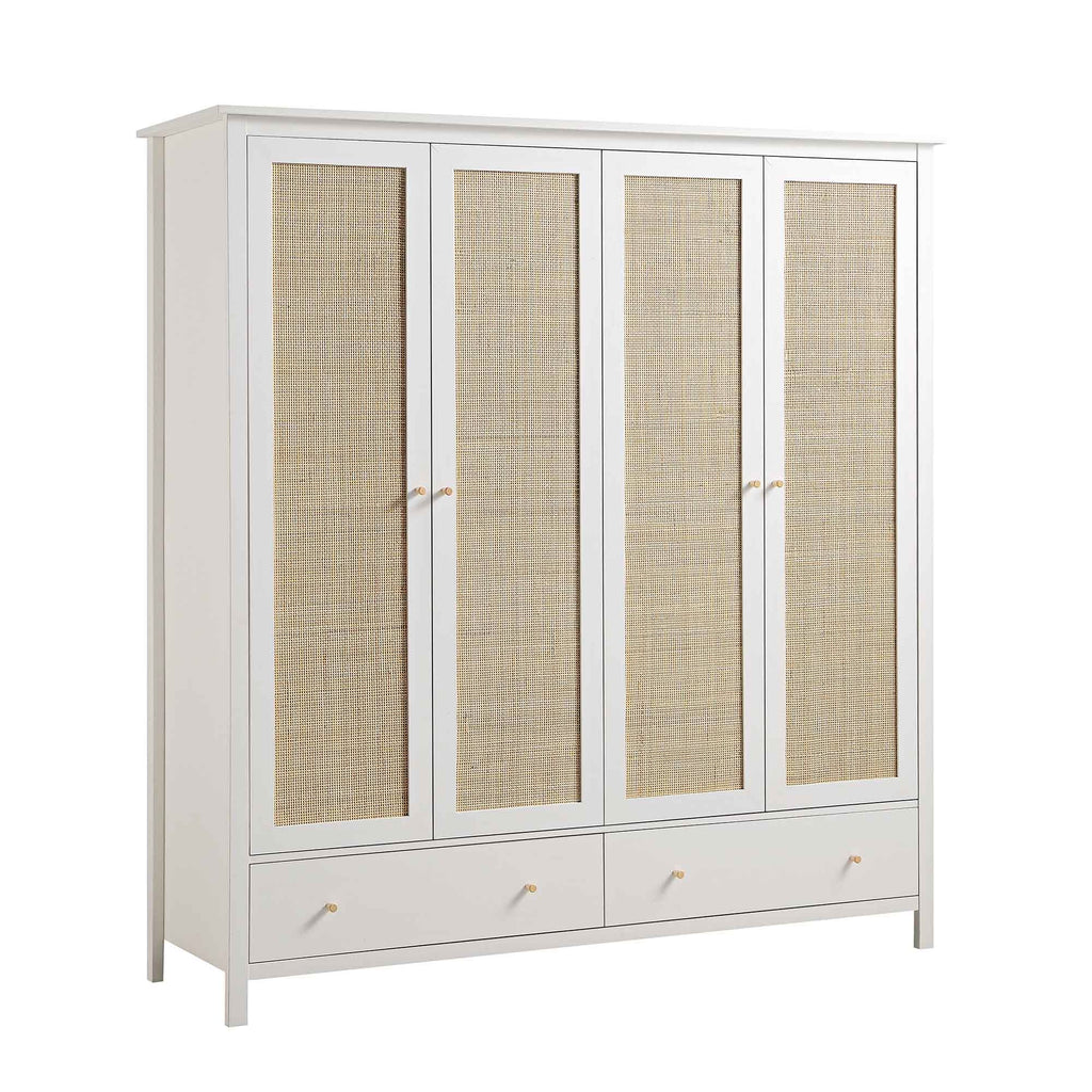 Frances Rattan 4-Door Closet with 2 Drawers, White