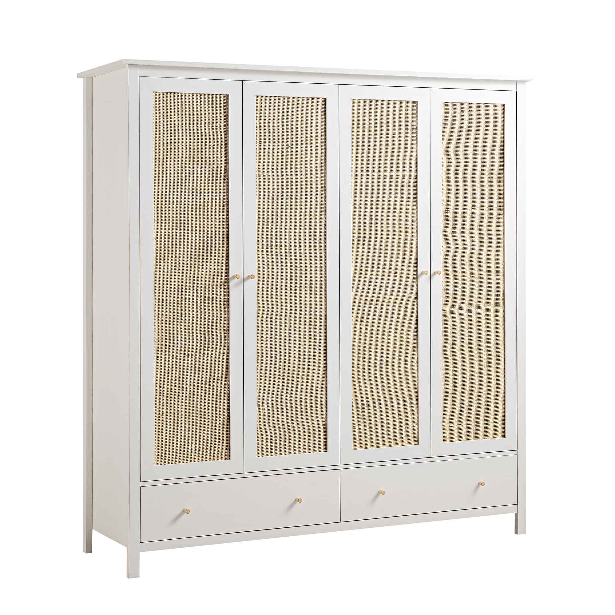 Frances Rattan 4-Door Closet with 2 Drawers, White