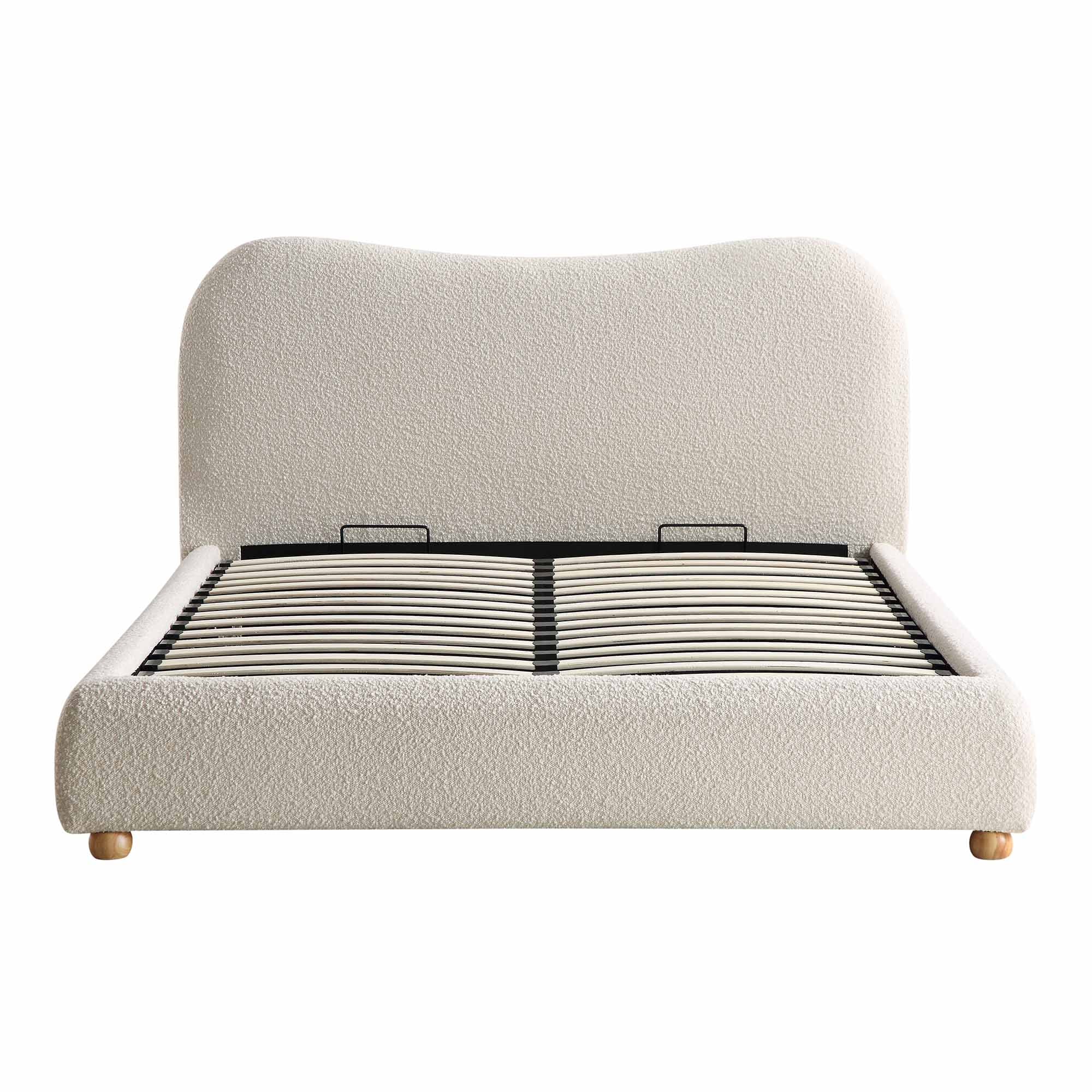 Egerie Curved Headboard Beige Boucle Ottoman Storage Bed