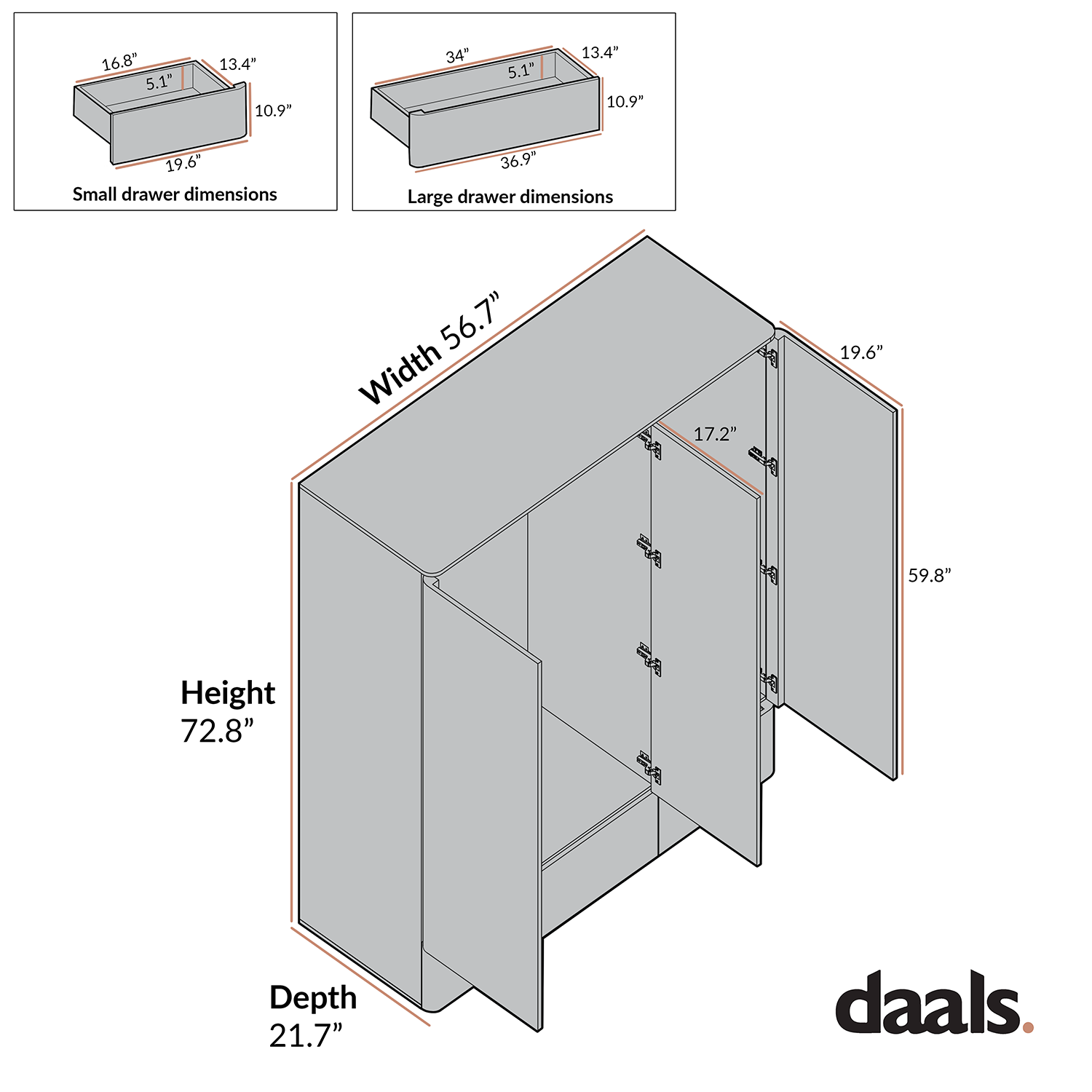 Agnes Curved Edge Triple Closet, Natural
