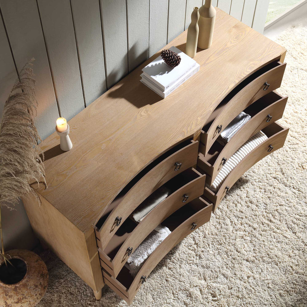 Thalia Concave Double Six Drawer Dresser, Natural