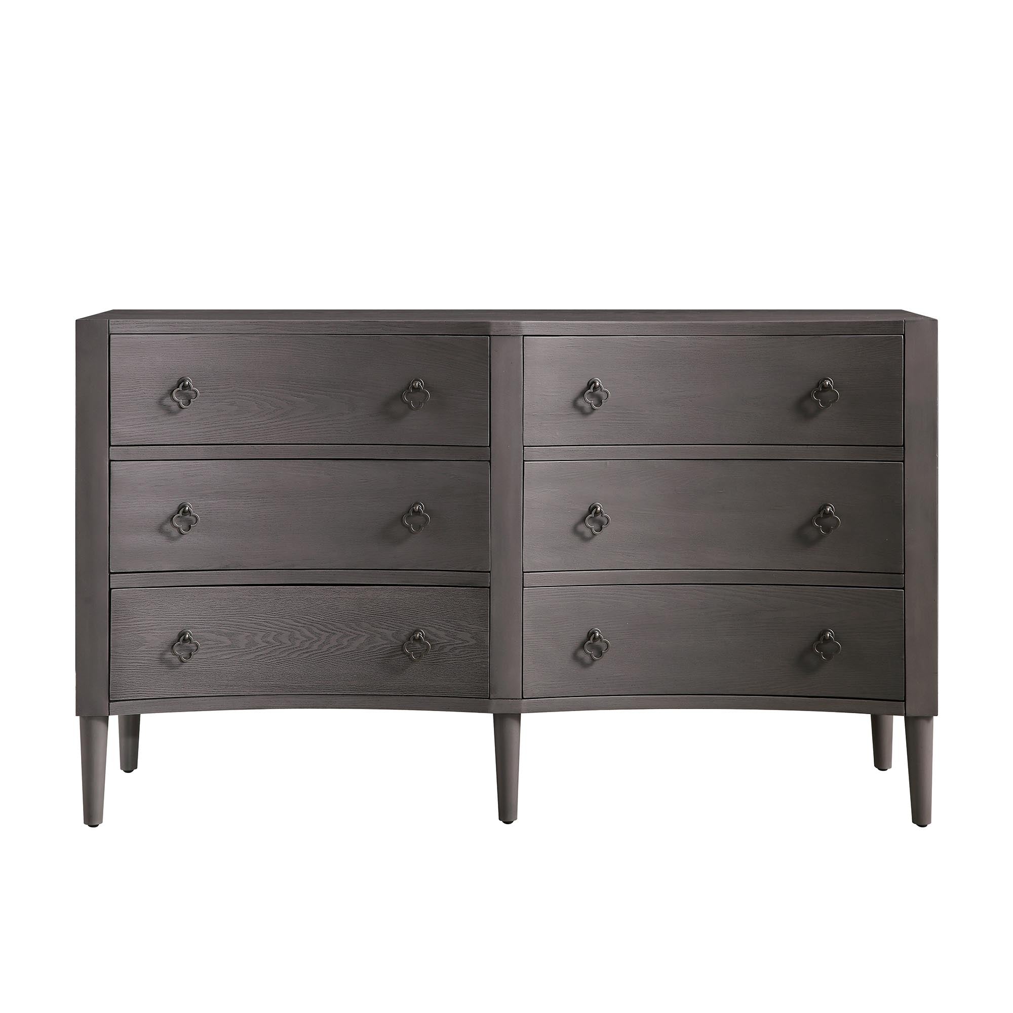 Thalia Concave Double Six Drawer Dresser, Silver Oak