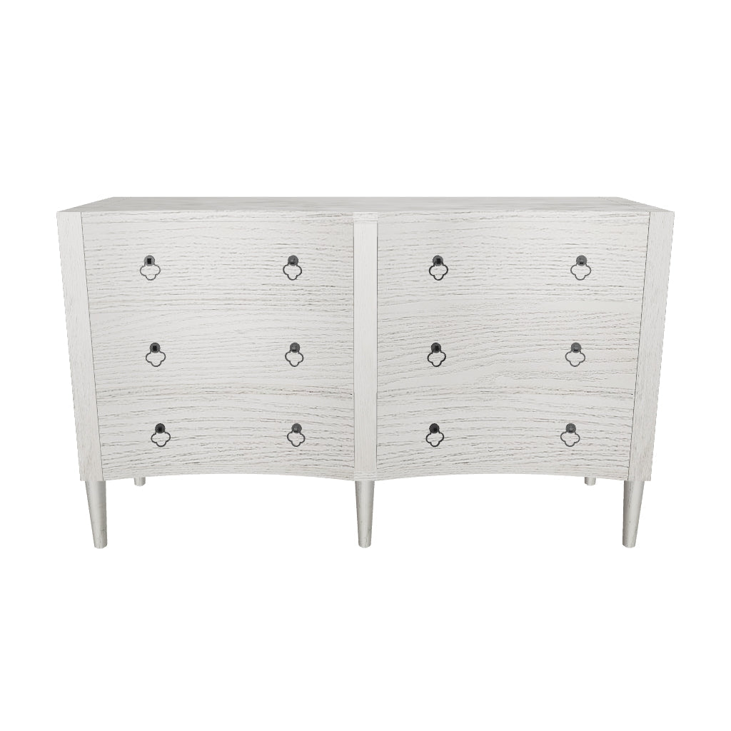 Thalia Concave Double Six Drawer Dresser, Washed White