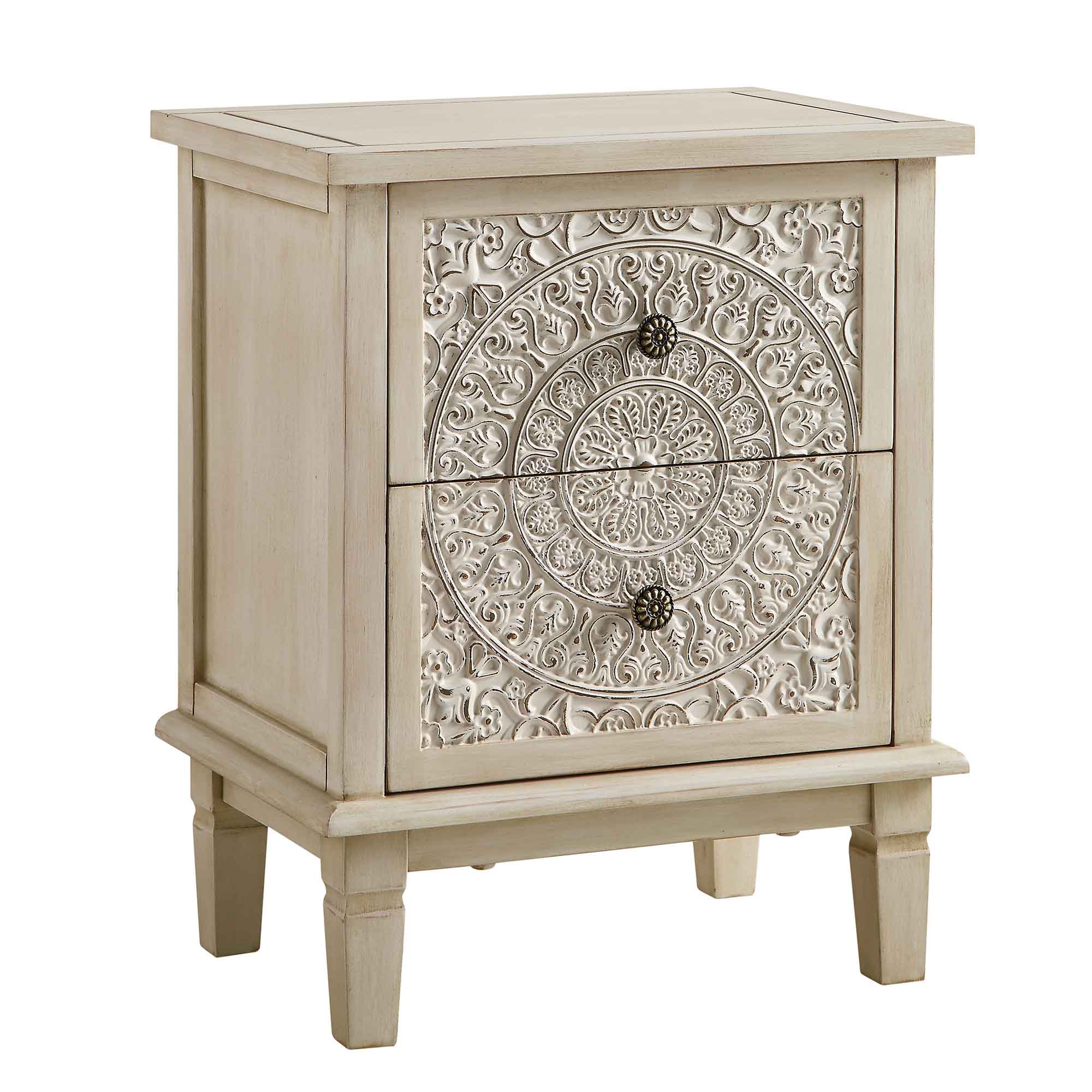 Chantilly Whitewashed Carved 2 Drawer Nightstand
