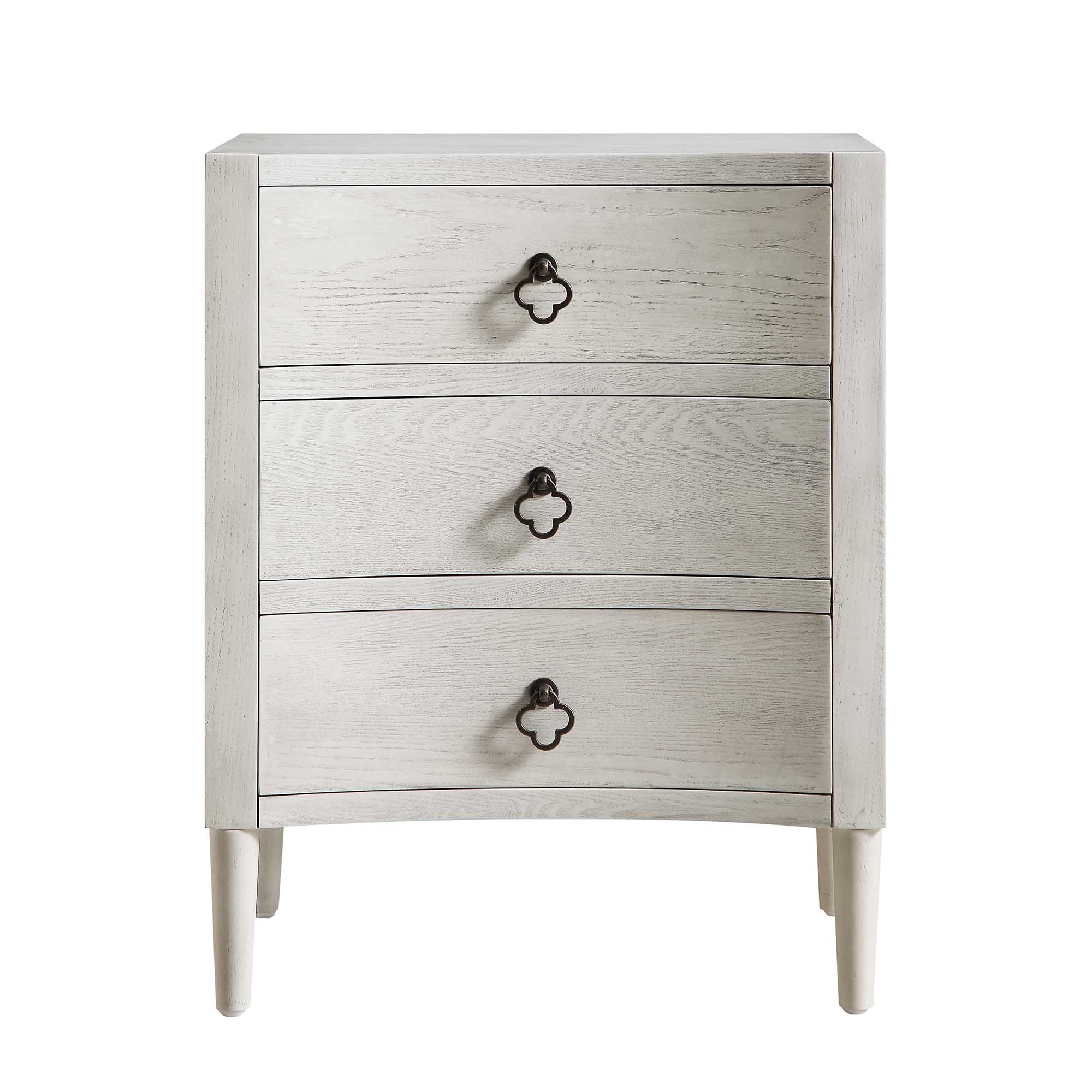 Thalia Concave 3 Drawer Nightstand, Washed White