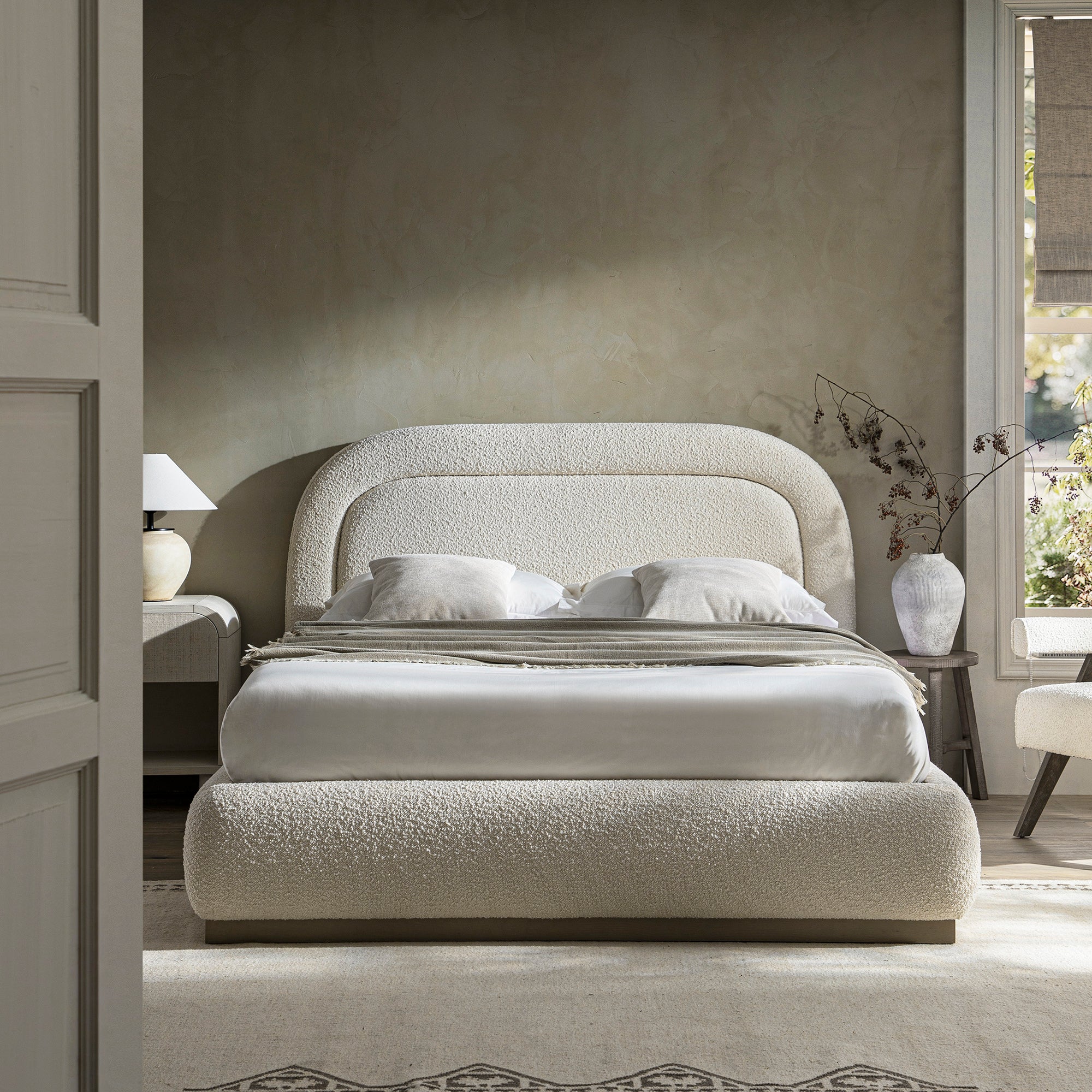 Luella Upholstered Wooden Plinth Base Storage Bed, Ecru Boucle