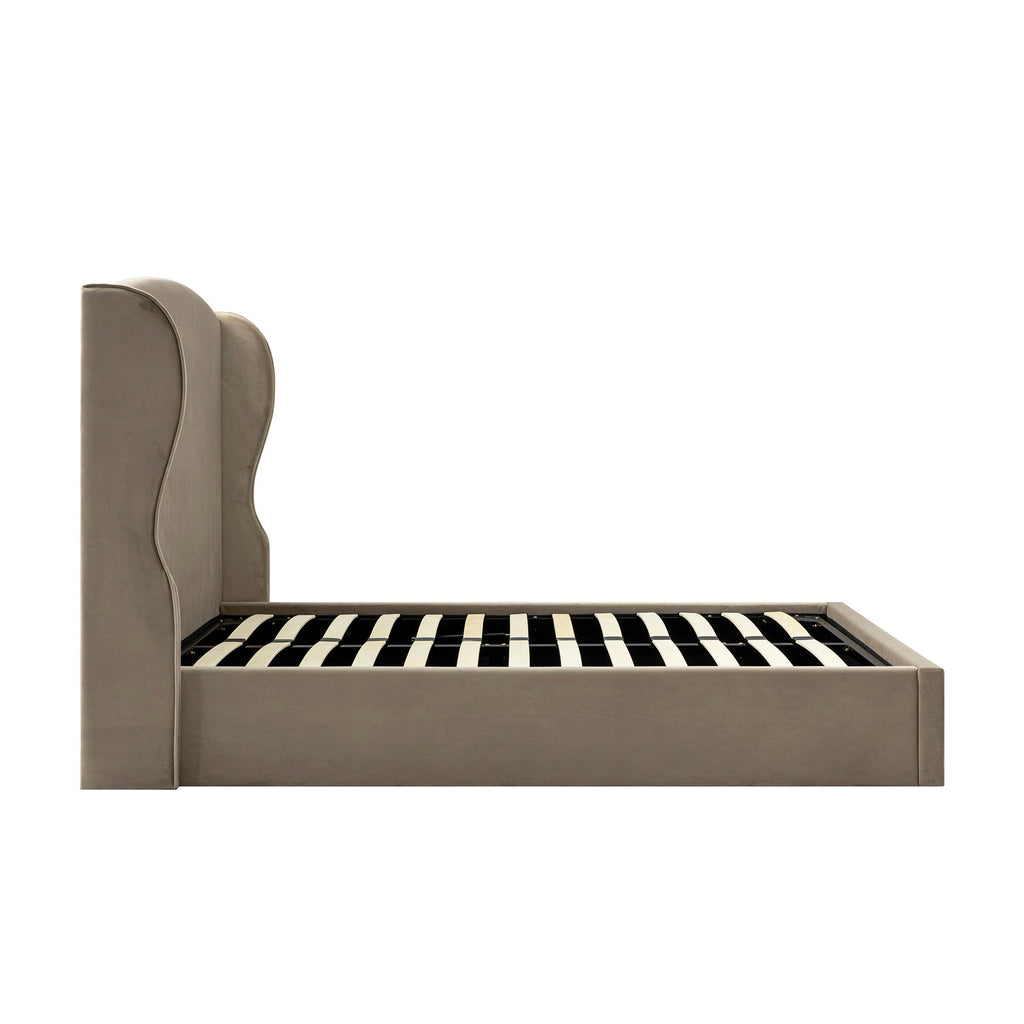 Kimberly Winged Upholstered Storage Bed, Taupe Velvet