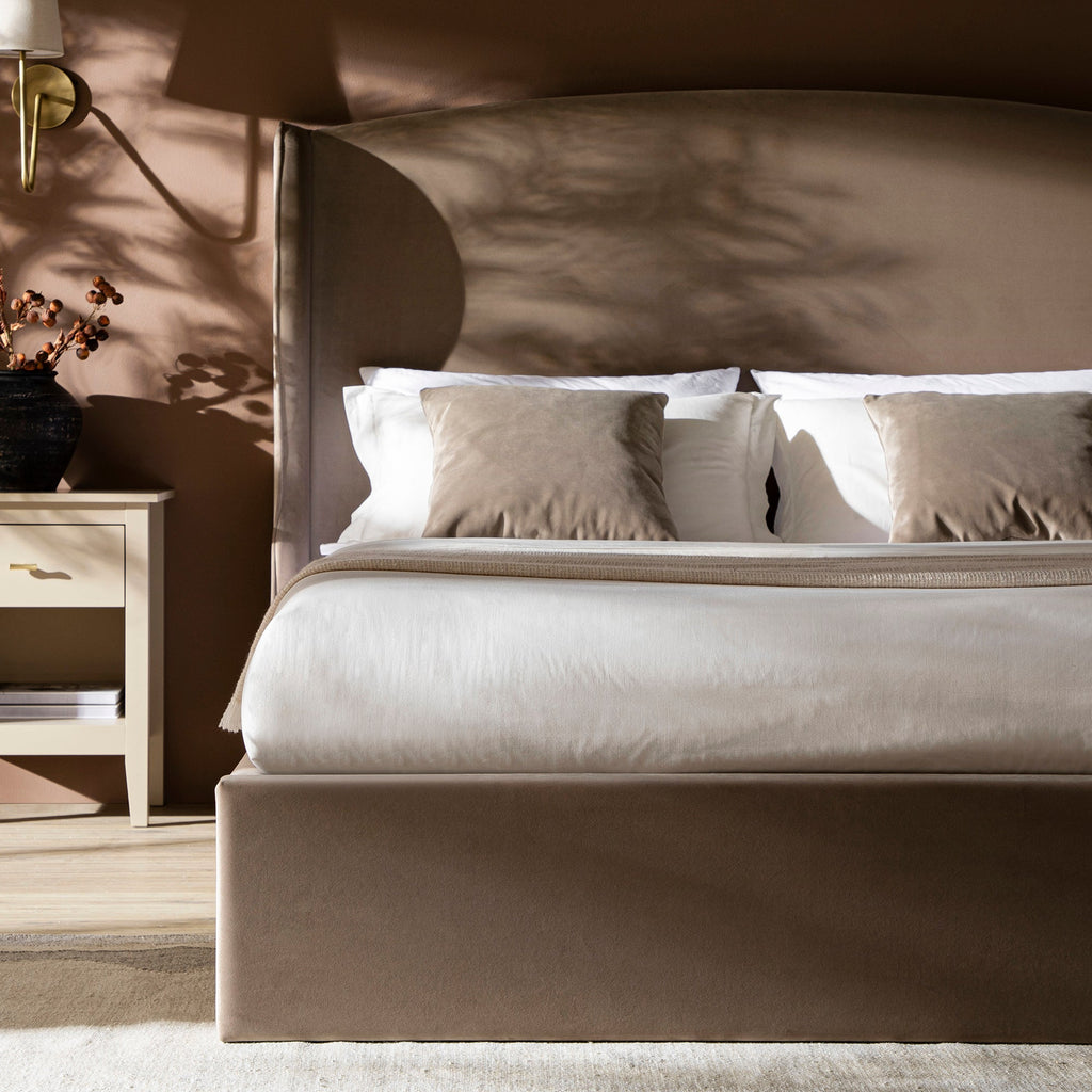 Kimberly Winged Upholstered Storage Bed, Taupe Velvet