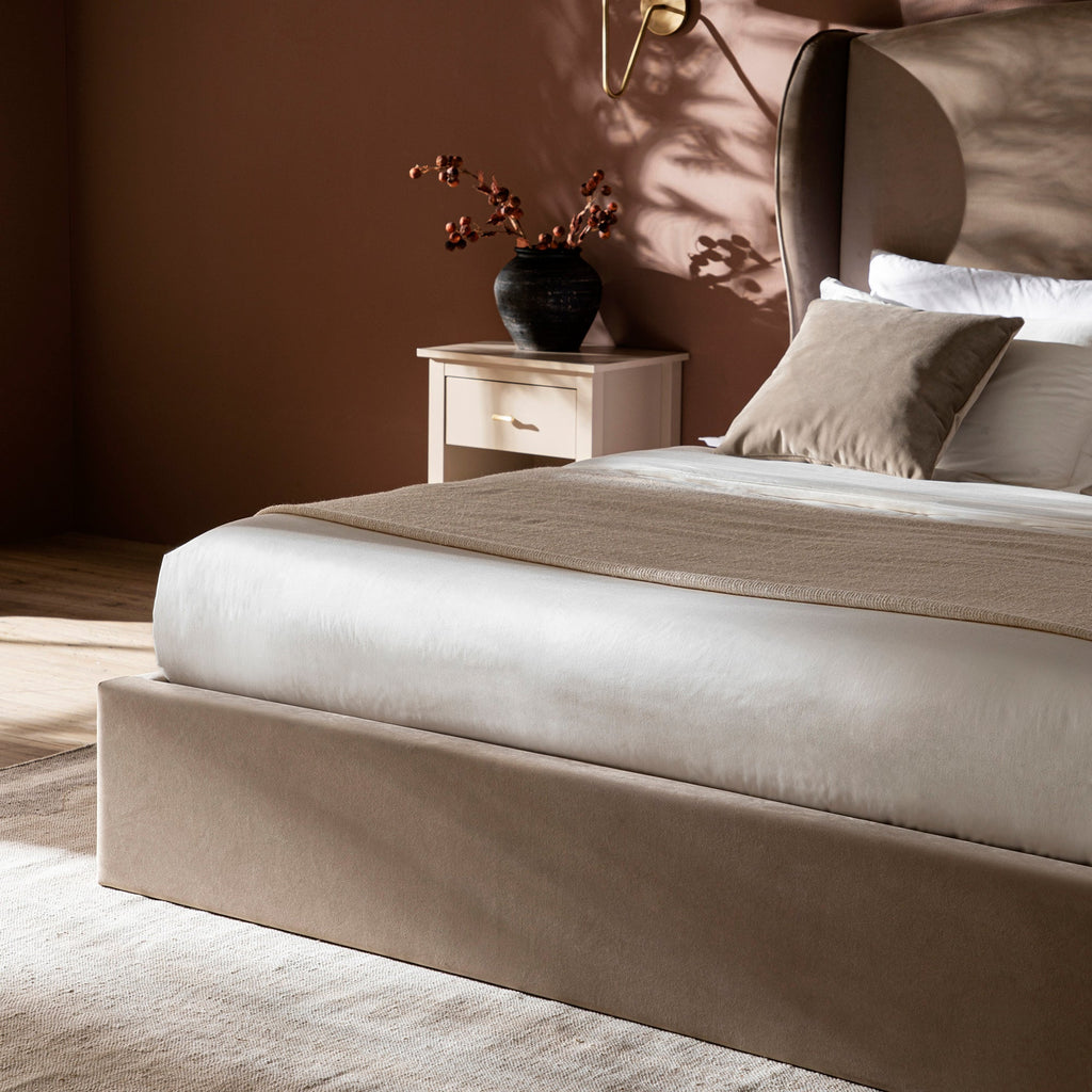 Kimberly Winged Upholstered Storage Bed, Taupe Velvet