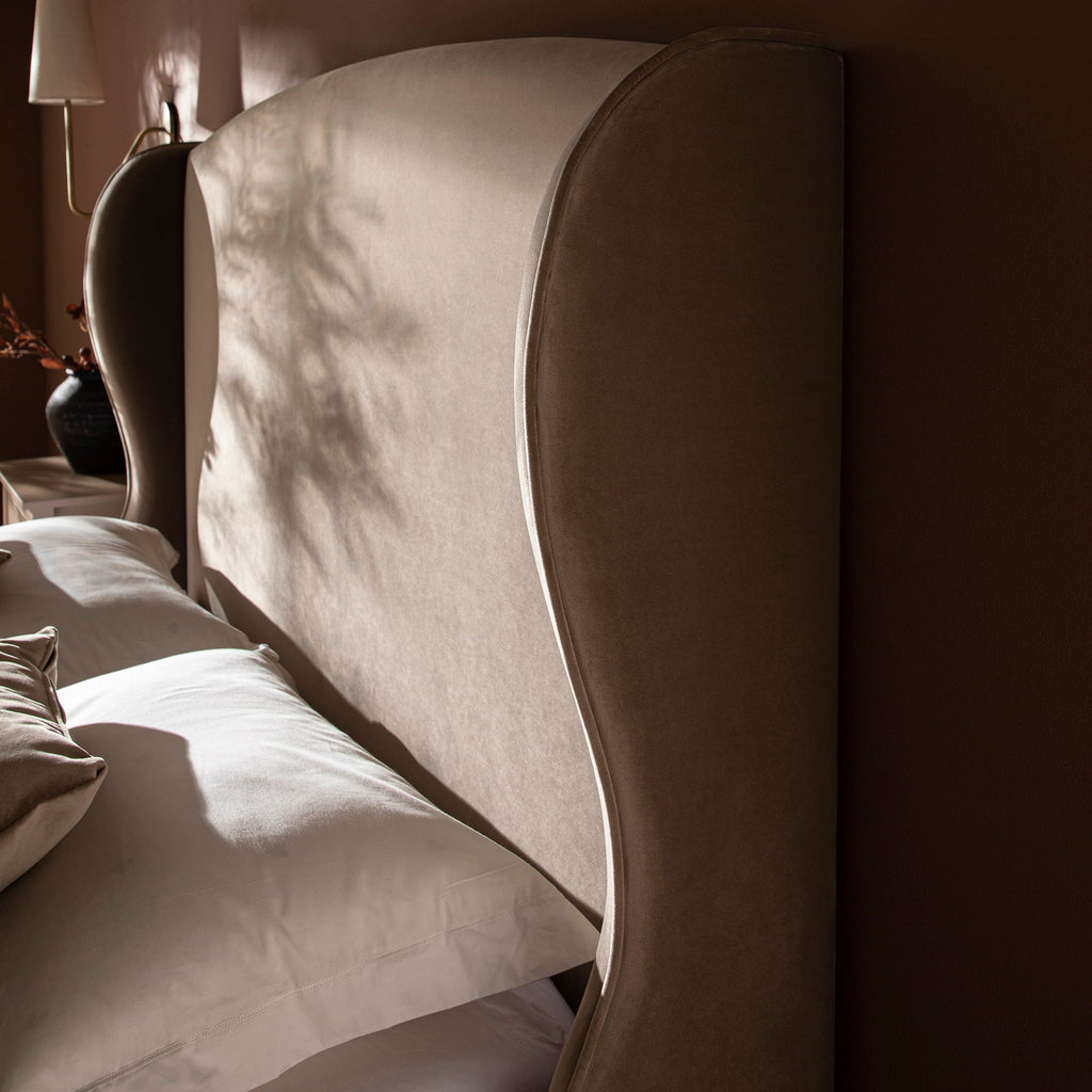 Kimberly Winged Upholstered Storage Bed, Taupe Velvet