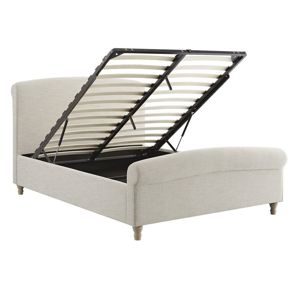 Porchester Ottoman Storage Sleigh Bed, Oatmeal Woven Textured Fabric