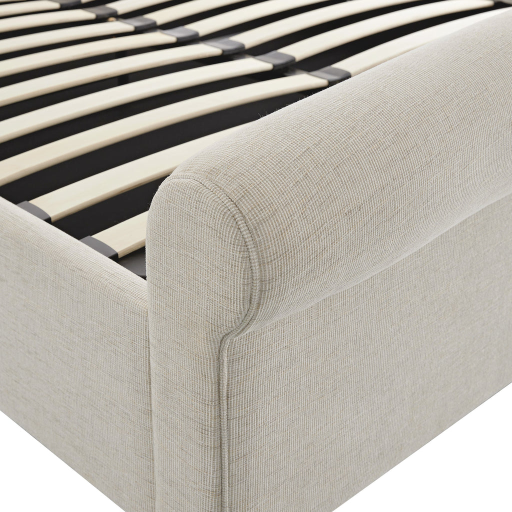 Porchester Ottoman Storage Sleigh Bed, Oatmeal Woven Textured Fabric