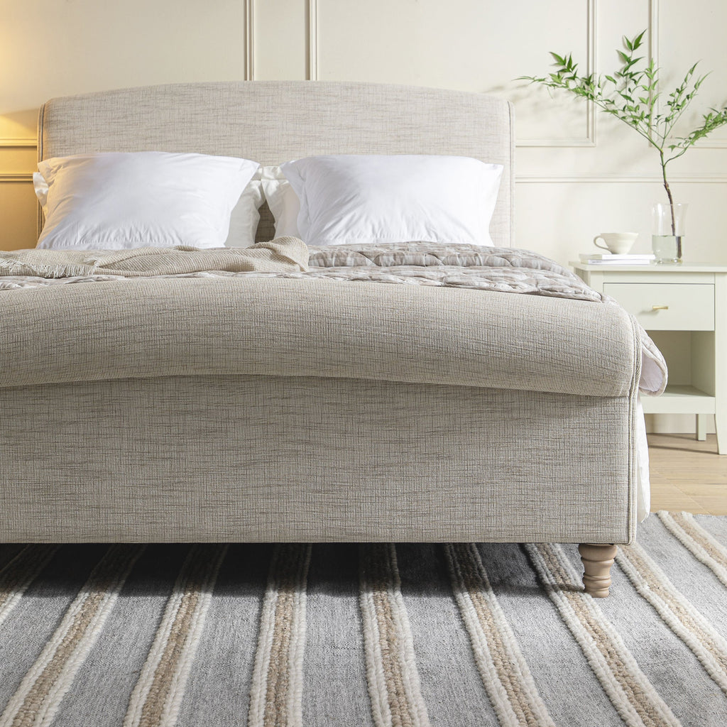 Porchester Ottoman Storage Sleigh Bed, Oatmeal Woven Textured Fabric