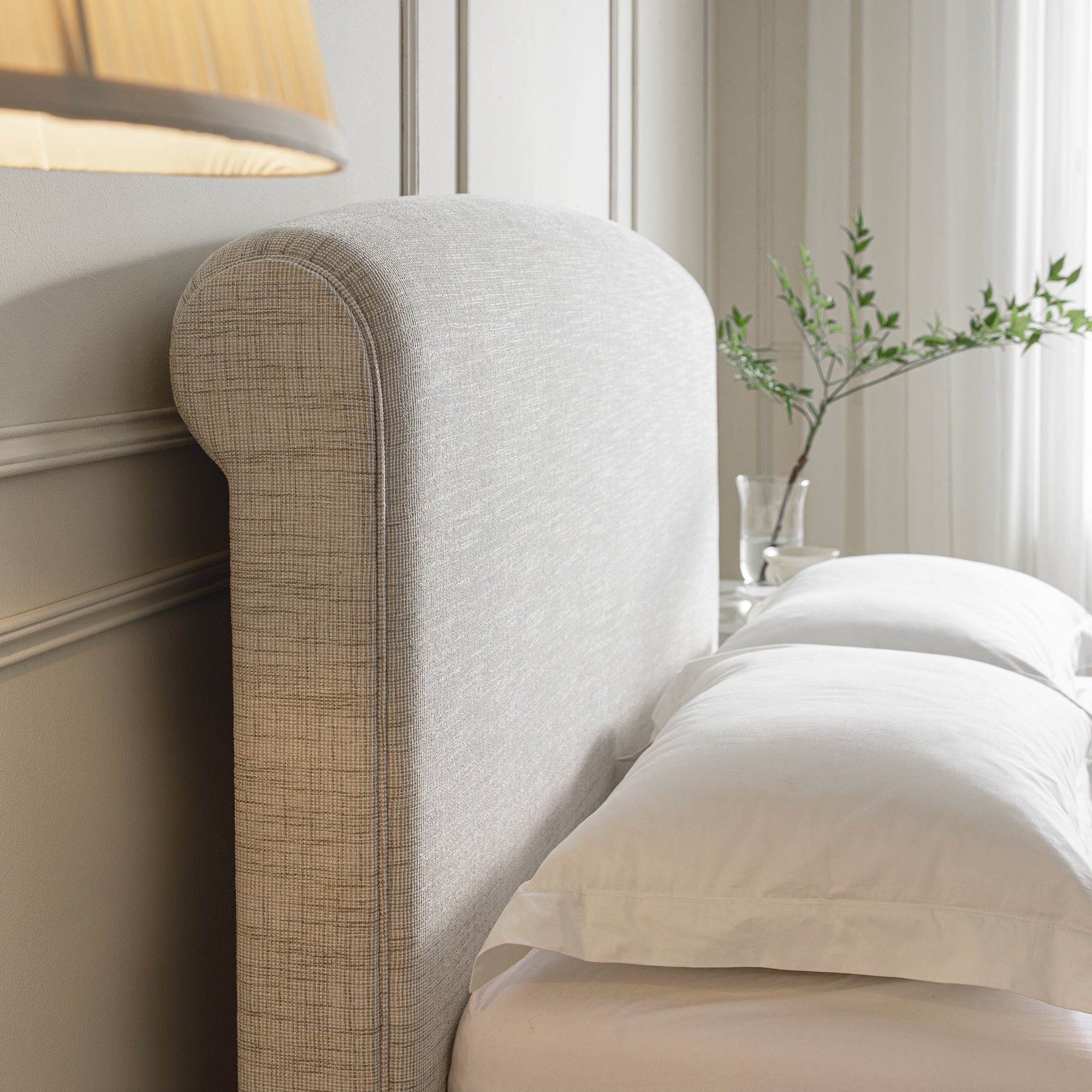 Porchester Ottoman Storage Sleigh Bed, Oatmeal Woven Textured Fabric