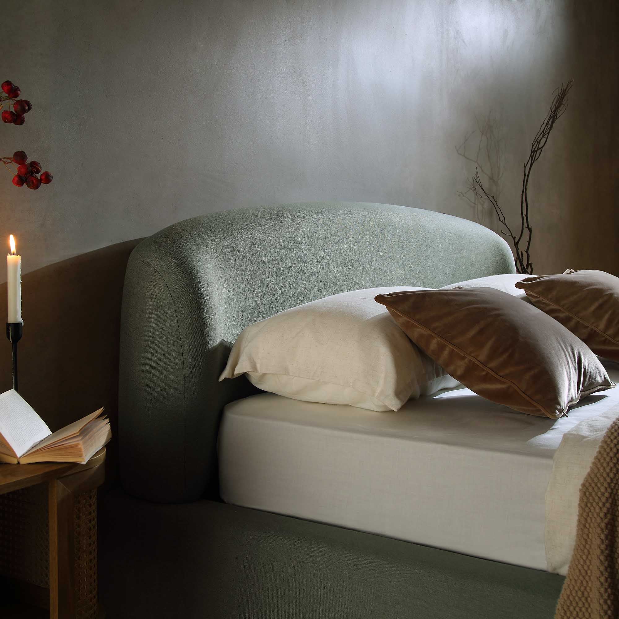 Constance Winged Headboard Ottoman Storage Bed, Olive Linen